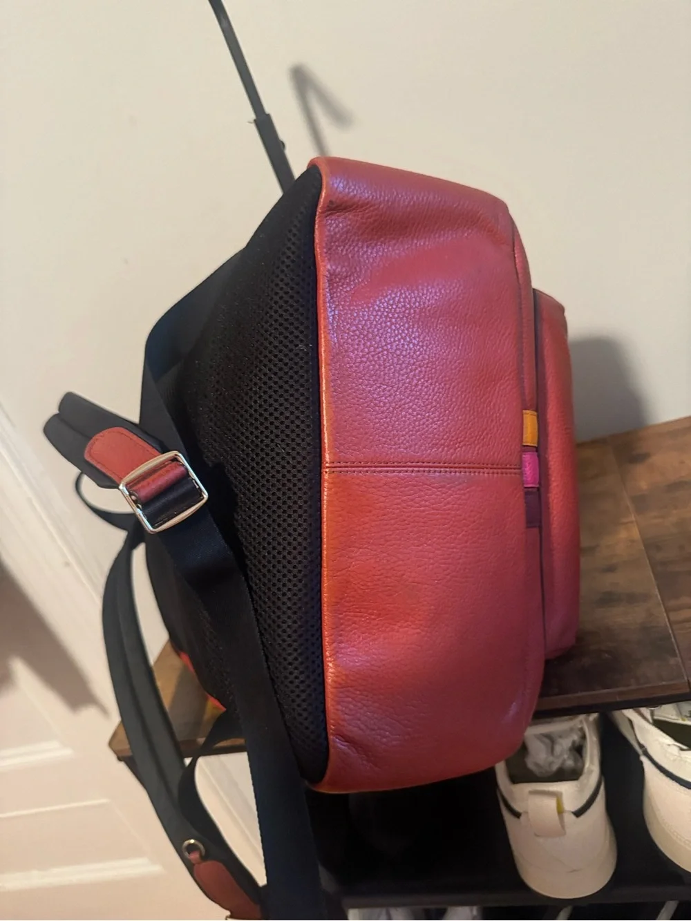 Coach Pebble Red/Wine Large Backpack with Color Stripe Accent Clean Conditions